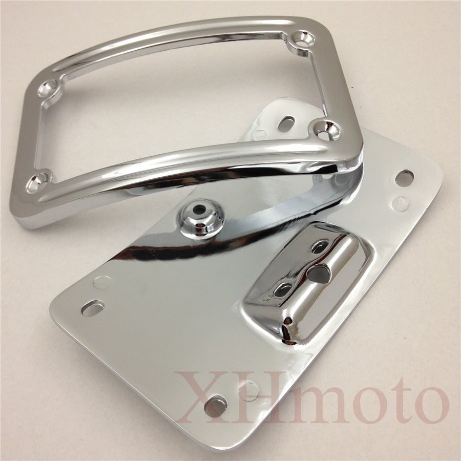 HTT Motorcycle Chrome Laydown Curved License Plate Bracket Tag Holder