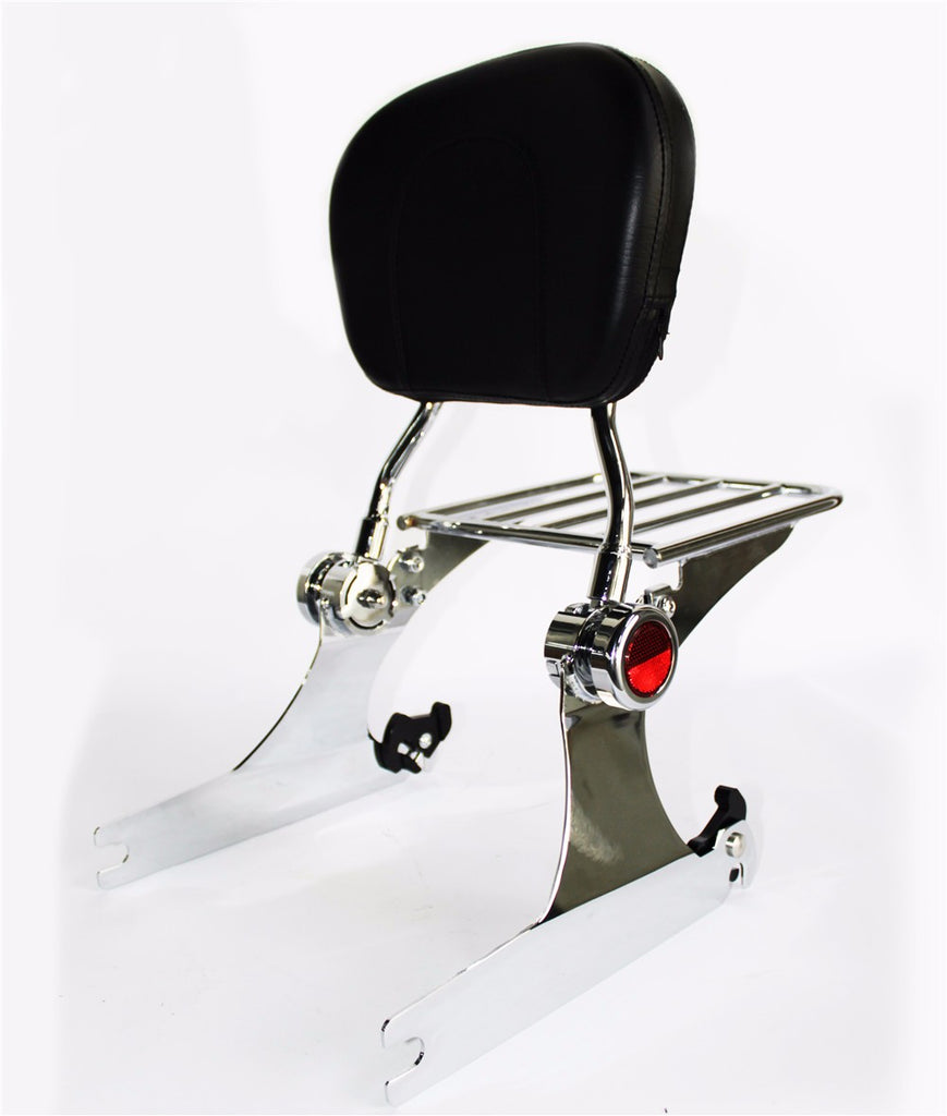 HTTMT Skull Adjustable Backrest Sissy Bar w/ Luggage Rack For Harley Dyna 06up Chrome