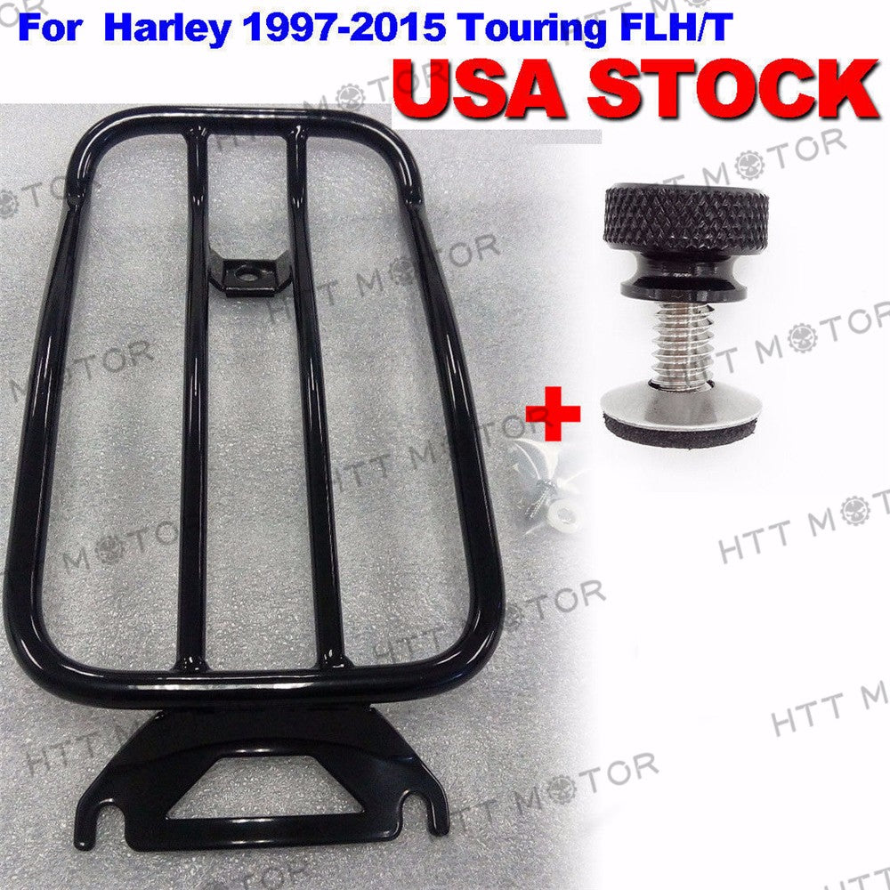 HTTMT- Black Solo seat Luggage Rack+CNC Bolt For Harley 97-15 Touring FLH/FLT