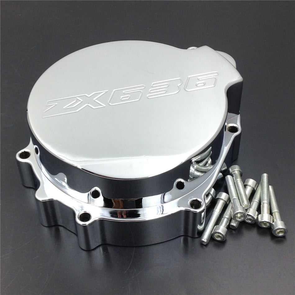 HTT- Billet Aluminum Motorcycle Engine Stator Cover For 2003-2004 Kawasaki ZX-6R ZX636 Chrome Left