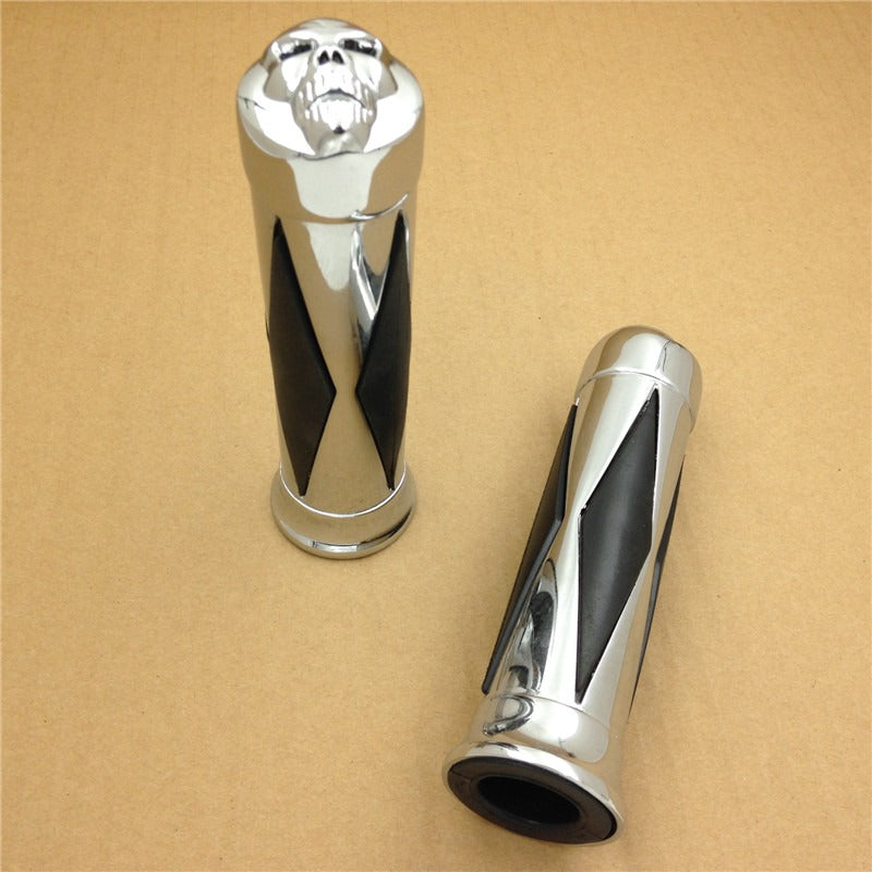 HTT Motorcycle Chrome Skull Diamon Hand Grip Handlebar Grips 1" 25mm For Suzuki Sportbikes 1987-2012 Savage 2002-2005 Volusia 800