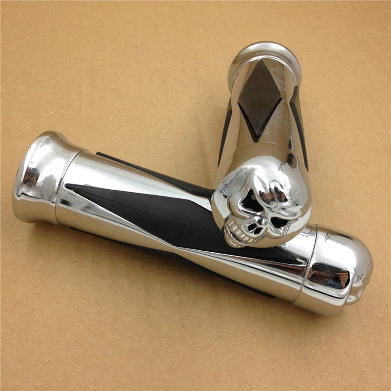 HTT Motorcycle Chrome Skull Diamon Hand Grip Handlebar Grips 1" 25mm For Honda Shadow Magna Vtx 1300 1800 Goldwing Gl 1200 1500