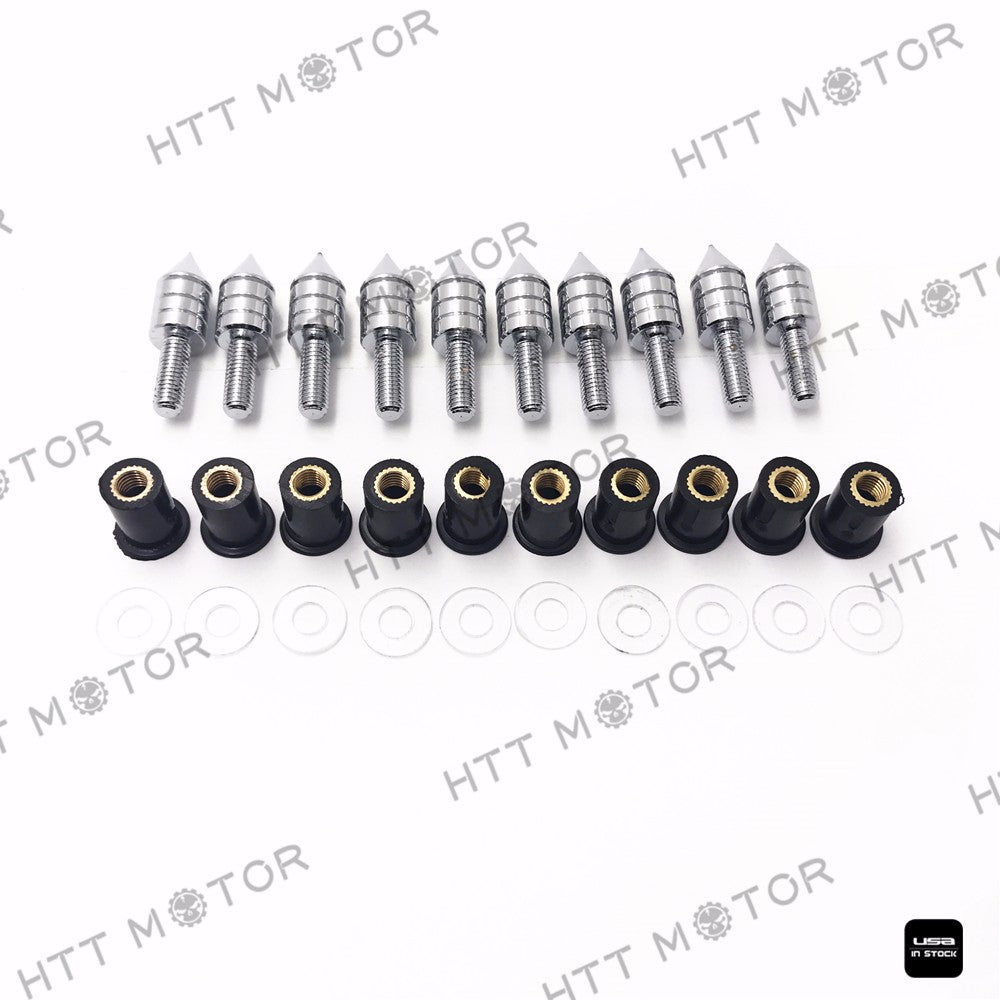 HTTMT- 10X Windscreen Windshield Bolts Screw Kit For Honda Suzuki Yamaha Kawasaki chrome