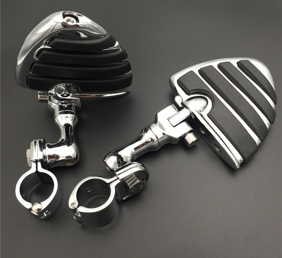 HTT Motorcycle Chrome Short Peg Mounting Kit with U Shape Foot Peg Footrest For Bike with 1-1/2 inch (1.5") Front Engine Guard Frame Tube Iron 883 Electra Glide Ultra Road King FLHR