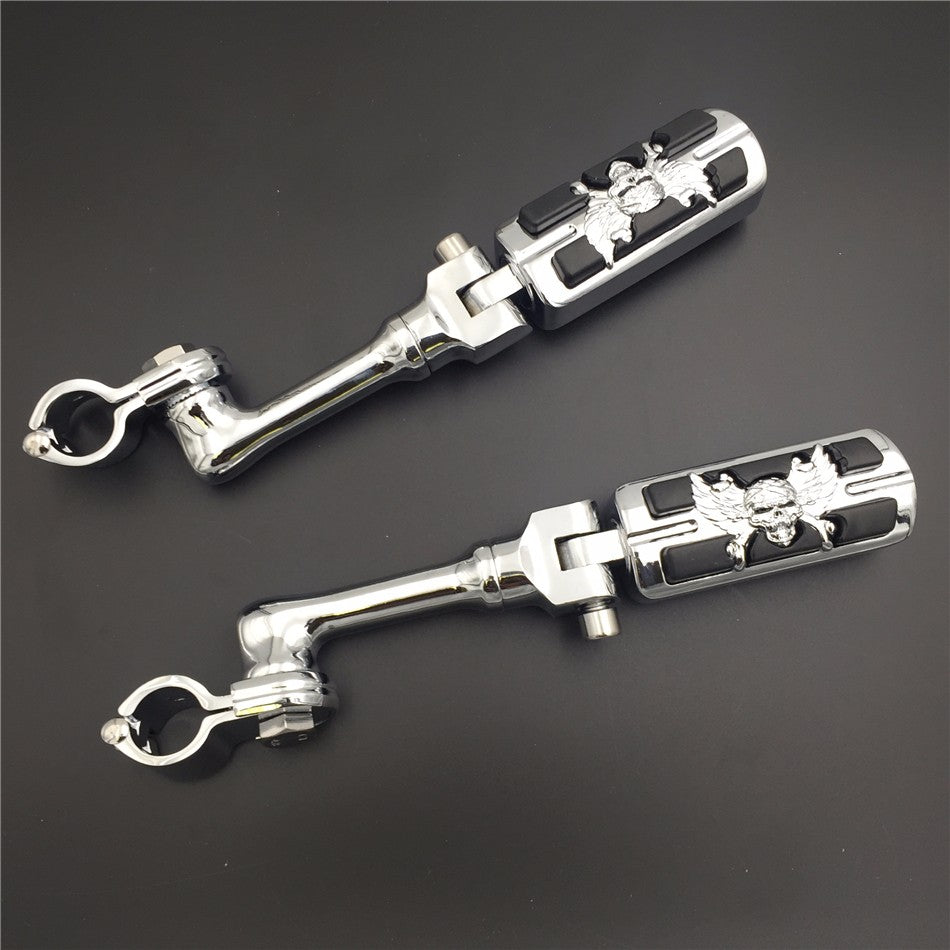 HTT Motorcycle Chrome Peg Mounting Kit with Zombie Sull Foot Peg For Bike Equipped with 1 inch (1") 25mm Front Engine Guard Frame Tube Iron 883 XL883N Electra Glide Ultra Road King FLHR