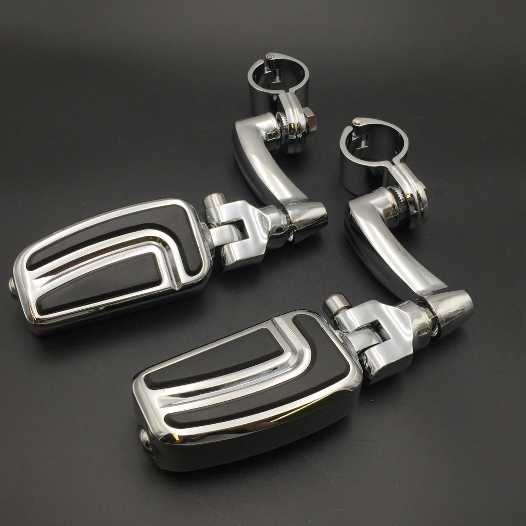 HTT Motorcycle Chrome Adjustable Highway Peg Mounting Kit AirFlow Footrest For Yamaha V-STAR Roadstar Suzuki Boulevard Equipped with 1-1/2 inch (1.5") Front Engine Guard Frame Tube