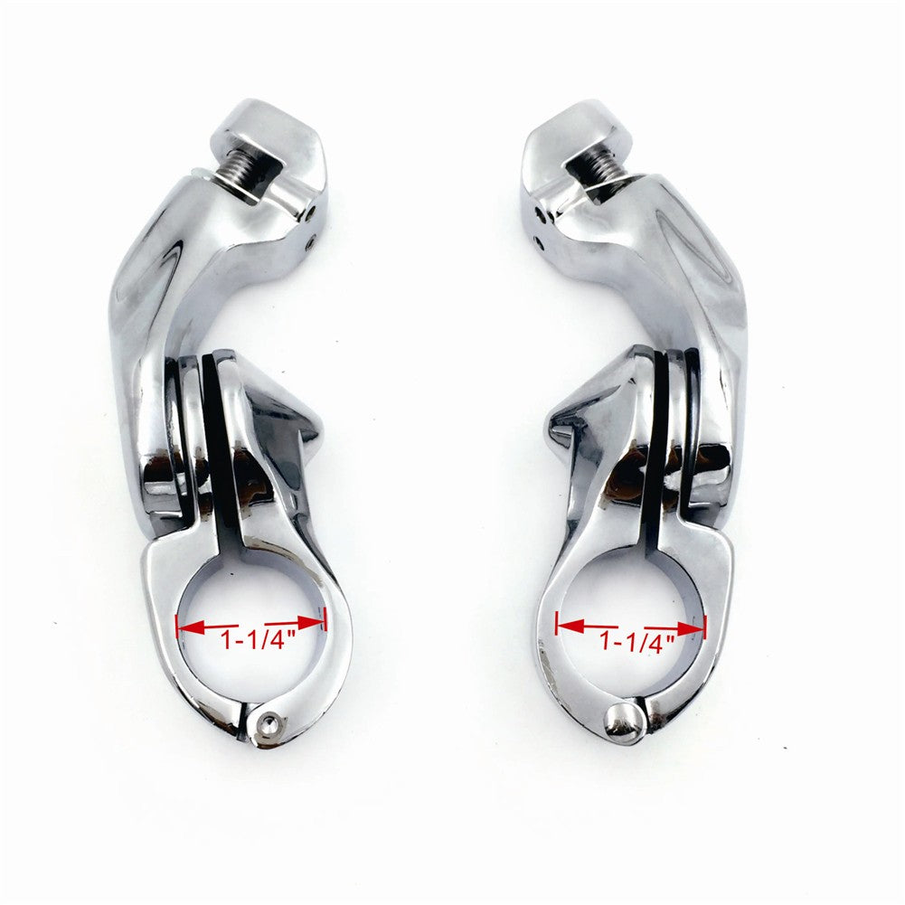 HTT- Kit 111- Chrome 2.5" Short Angled Adjustable Highway Foot Peg Mount Kit For 1.25" (1-1/4") Engine Guard (Harley Softail Slim/ Ultra Limited/ Tri Glide)