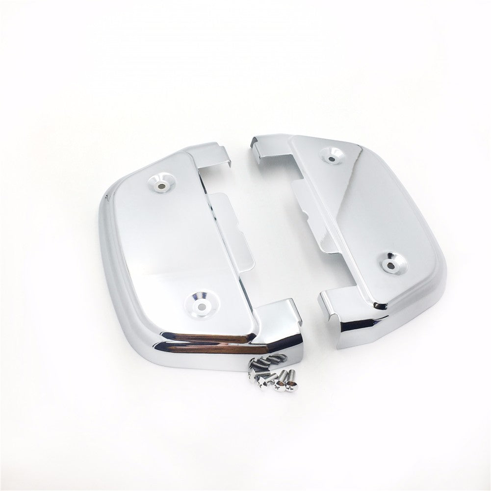 HTT- Chrome Passenger Footboard Covers For 2006-later Dyna/ 1986-later FL Softail/ 1987-later Touring and Trike models with traditional D-shaped aluminum passenger footboards