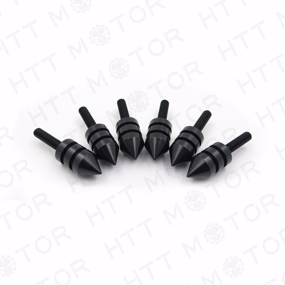 Motorcycle Spiked Black Windscreen Bolt Screw Kit - 6 Pieces Sport Bike Cruiser