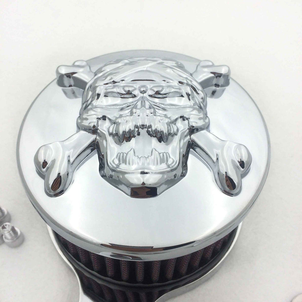 HTT Chromed Skull with Cross Bone Air Cleaner Intake Filter System Kit For Harley Sportster XL883 XL1200 1988-1990 1991 1992 1993 1994 1995 1996 1997 1998 1999 2010 2011 2012 2013 2014 2015