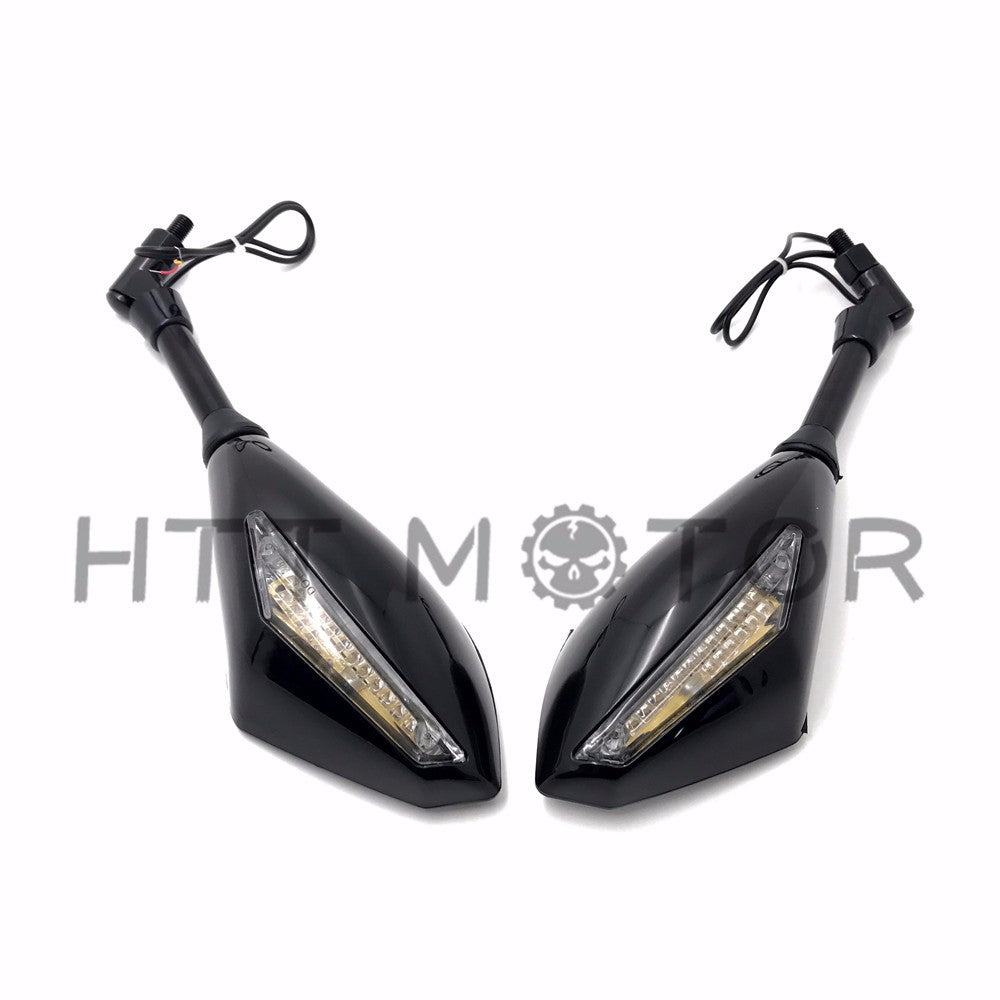 HTTMT- 10mm Motorcycle LED Turn Signal Rearview Side Mirrors For Honda Suzuki Cruiser