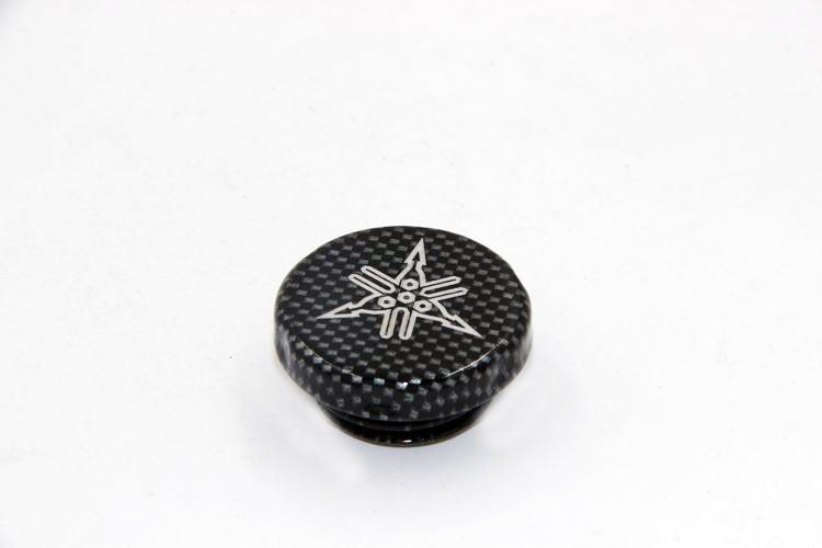 HTT Motorcycle Carbon Fluid Reservoir Cap Cover "*" Engraved For Yamaha (Note: Install with stock O-ring)