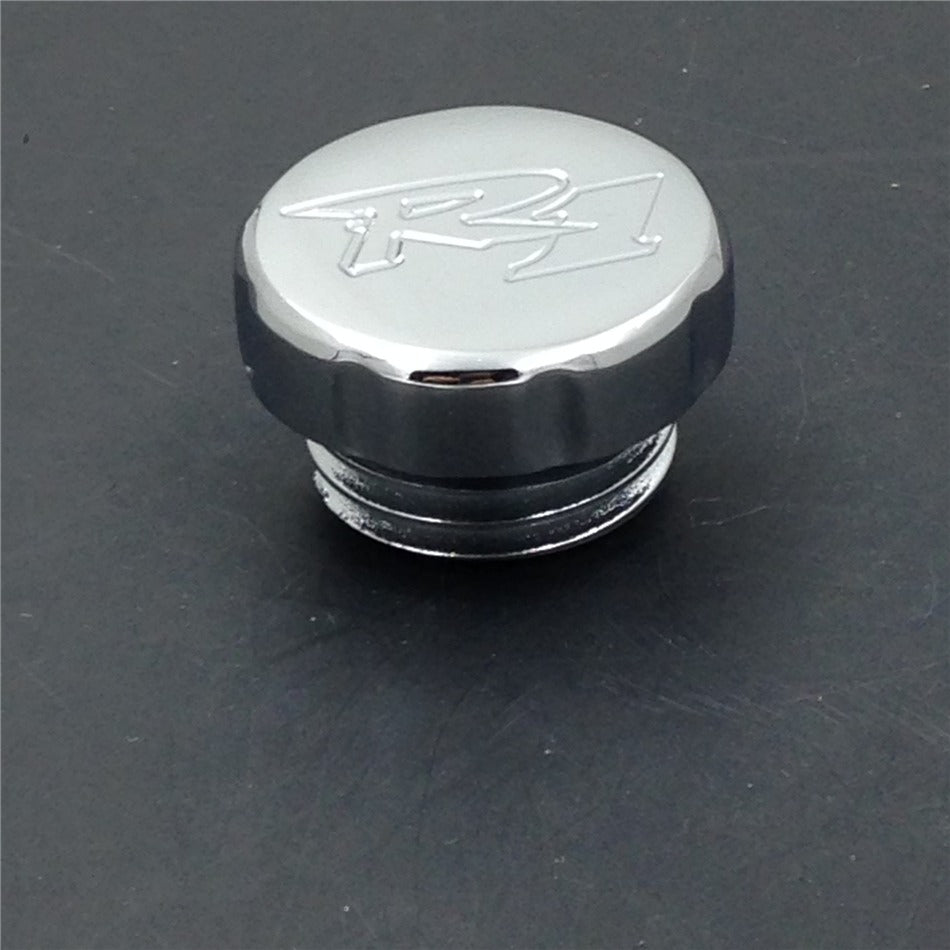 HTT Motorcycle Chrome Brake Fluid Reservoir Cap Cover "R1" Engraved For 1998-2024 Yamaha YZF R1