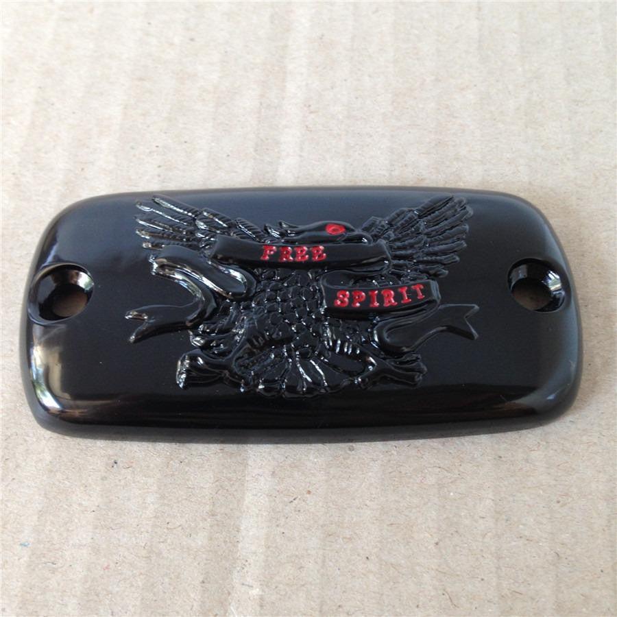 HTT Motorcycle Black Brake Fluid Reservoir Cap Cover "Free Spirit" Eagle Engraved For Honda