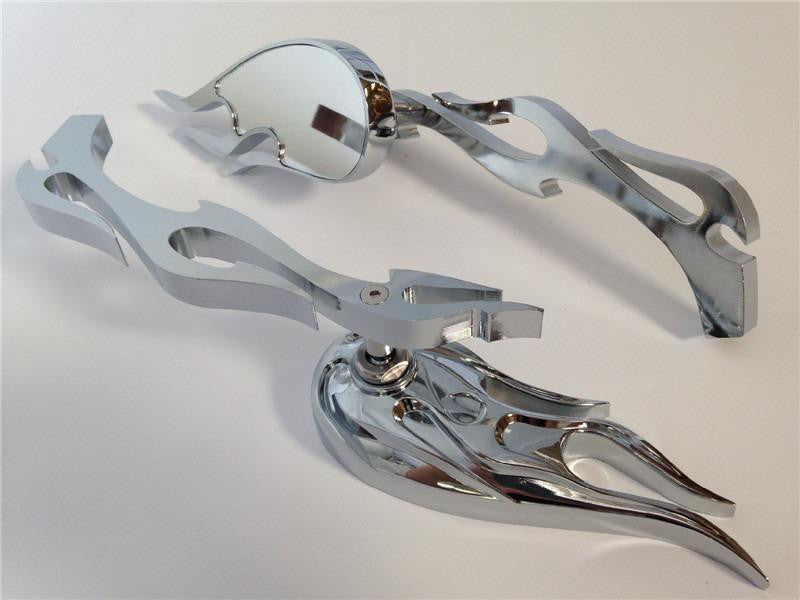 Chrome New Billet Custom Running Mirrors fit Harley Dyna Wide Glide Flame Style