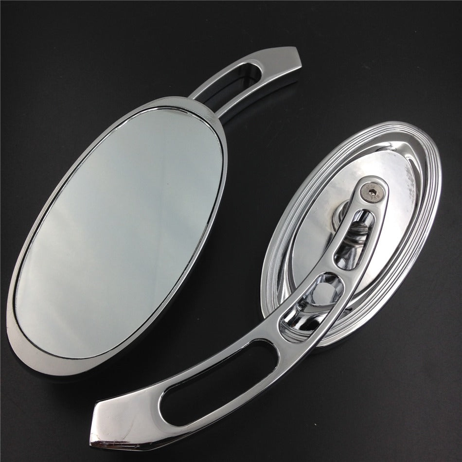 HTT Oval Shape Custom Chrome Mirrors Fit all Harley-Davidson models: Softail/Fat Boy/Road KingTexas Chopper/Big Dog/Titan/Iron Horse/Ultra and any Custom Application