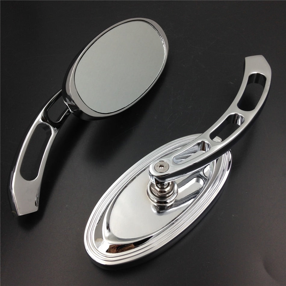 HTT Oval Shape Custom Chrome Mirrors Fit all Yamaha Cruiser Bikes models Royal Star/Stratoliner/Roadliner/Road Star/V-star/Warrior/V-Max/Virago and more