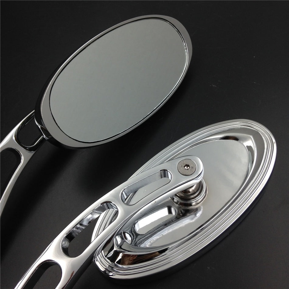 HTT Oval Shape Aluminum Custom Chrome Mirrors For All Honda/Kawasaki/Suzuki/Cruiser Bikes models