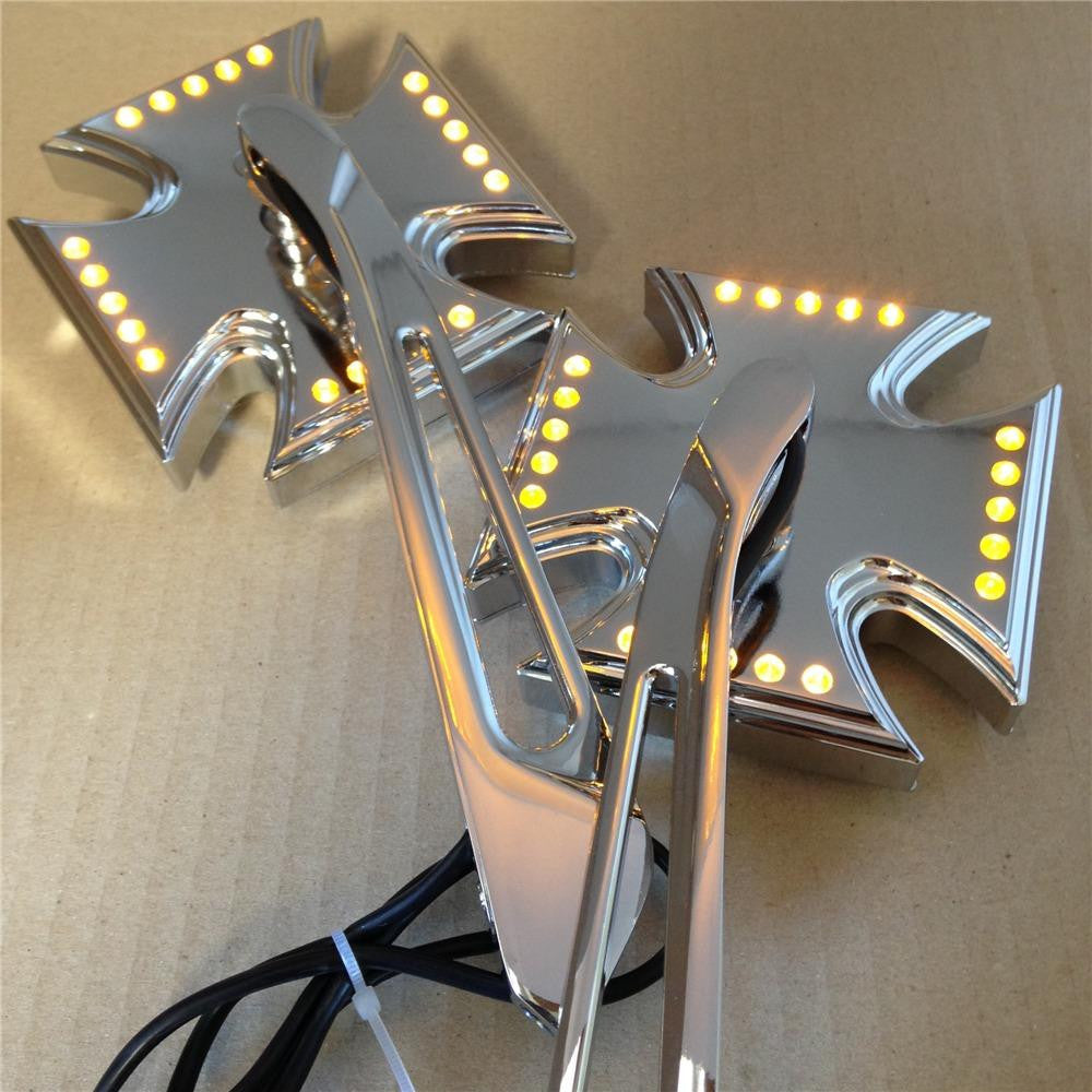 Chrome Custom LED turn siganl integrated mirror fit for Harley Electra Sportster