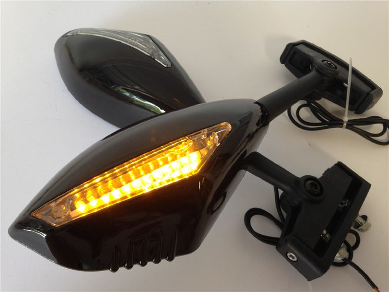 LED Turn Signal Integrated Mirror for Suzuki Hayabusa Honda Yamaha Gloss black