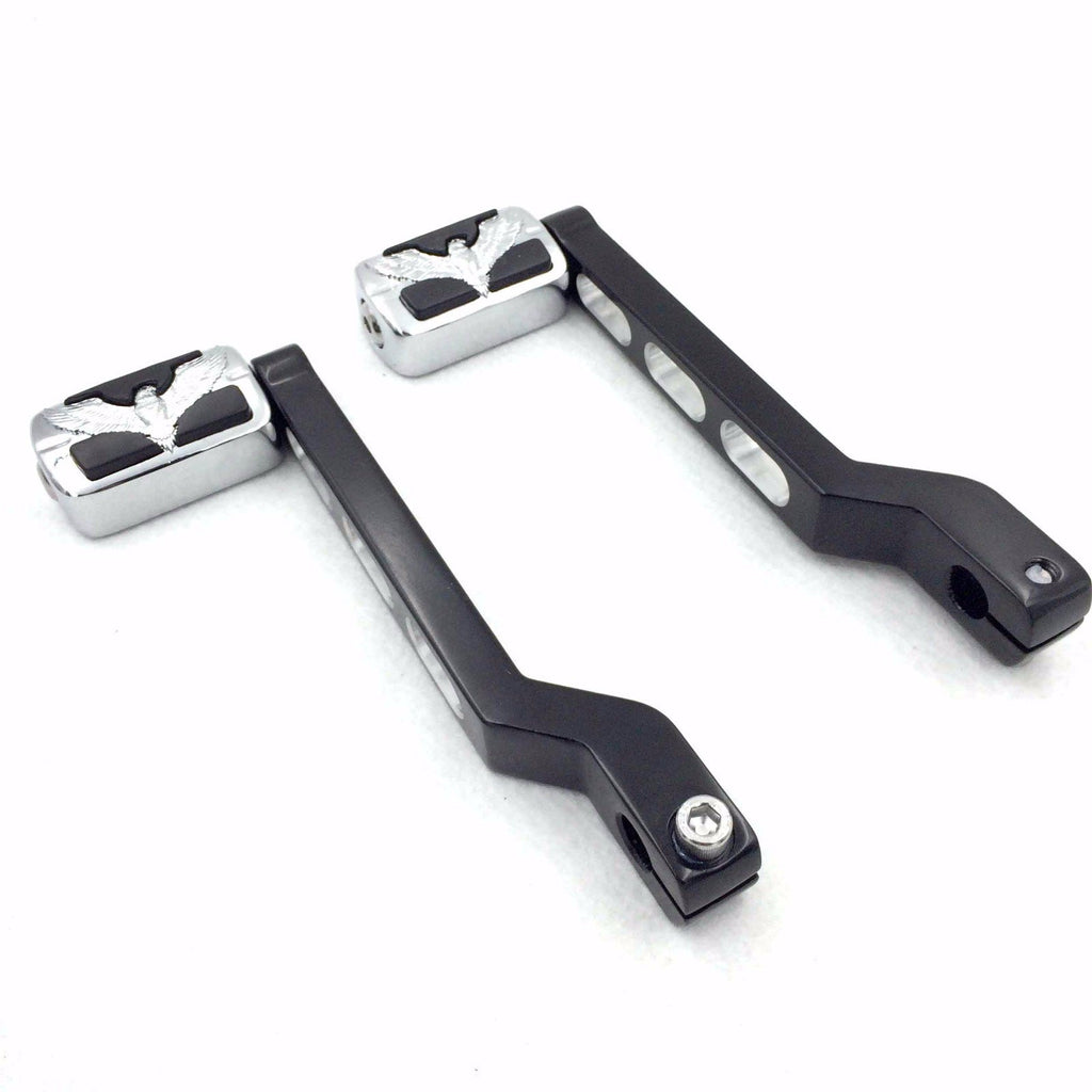 HTT Motorcycle Black Aluminum Hollowed-out Heel/Toe Shift Levers with Chrome Eagle Hawk Shifter Pegs For Harley Davidson Road King 1988 and later