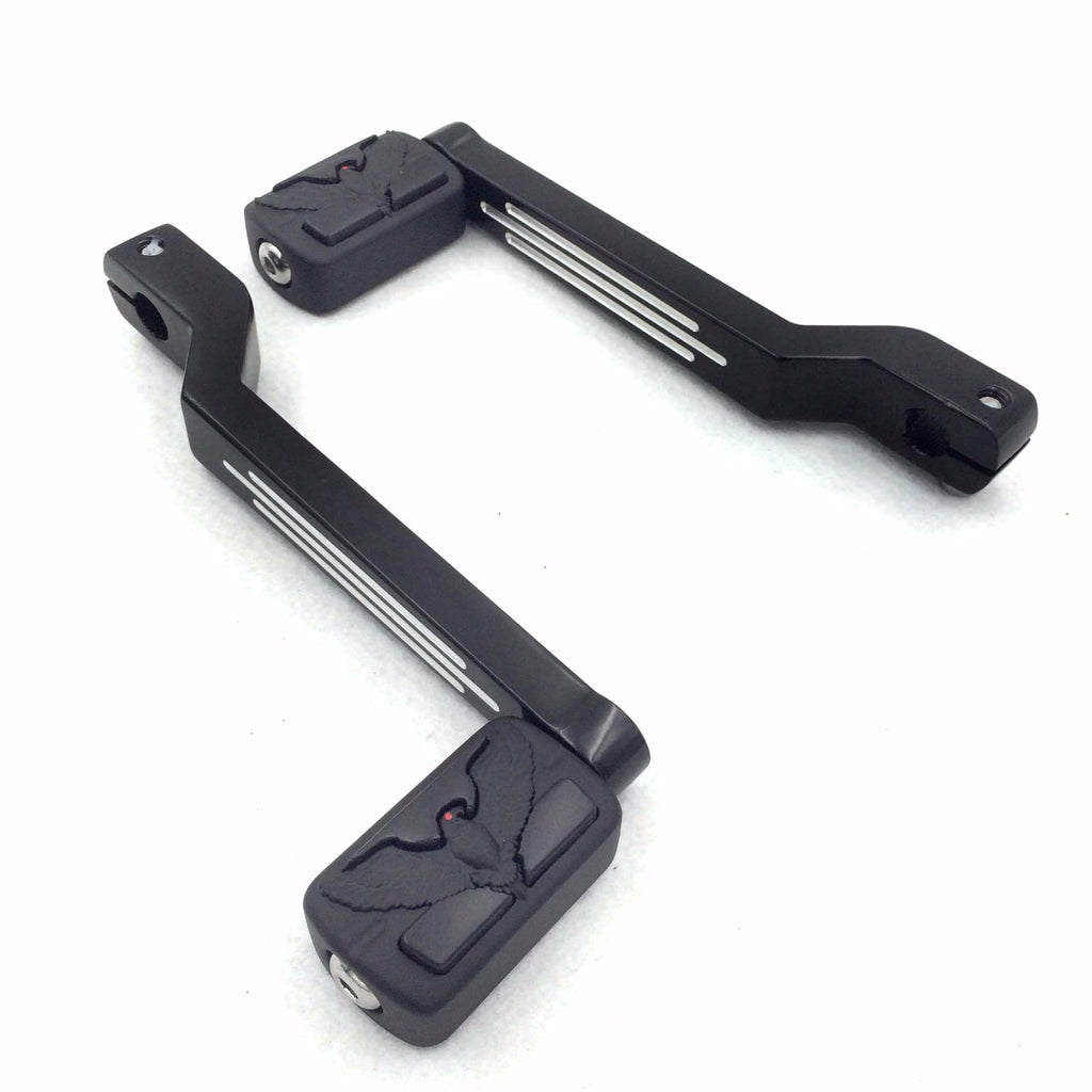 HTT Motorcycle Black Hawk Pegs w/ Grooved Heel/Toe Shift Levers For Harley Davidson Fat Boy FLSTF 1980 and later