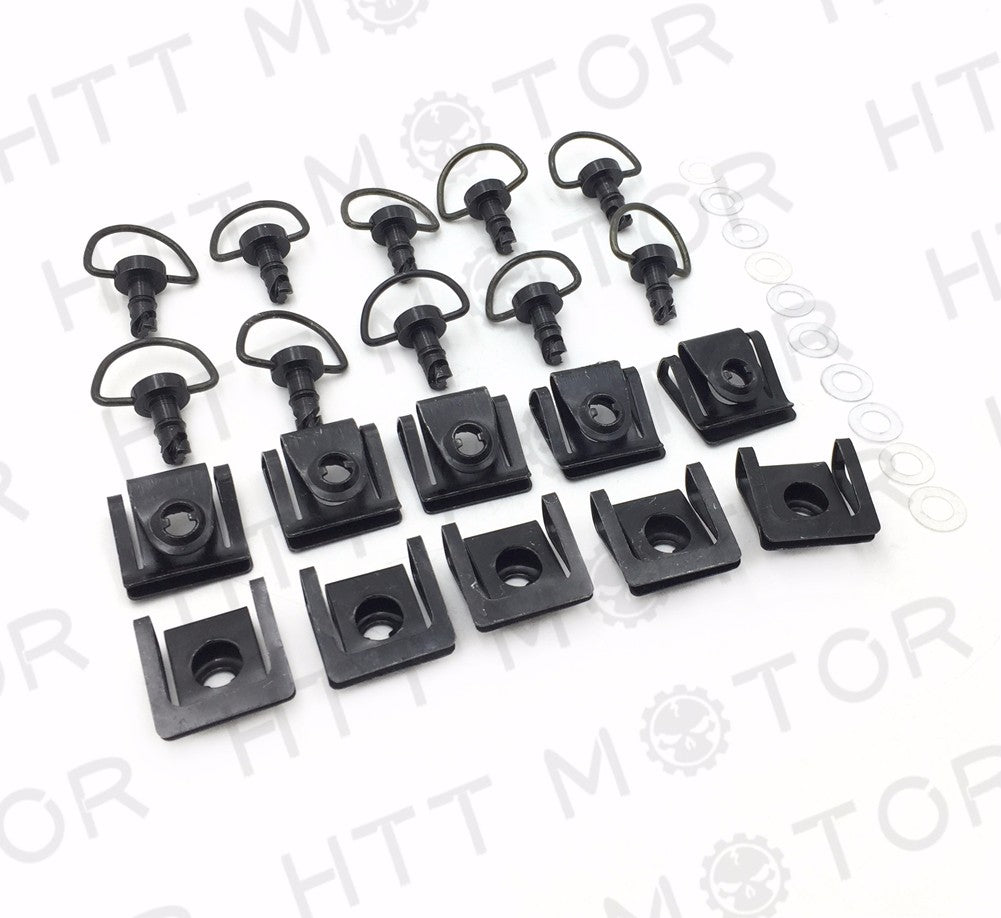 HTT- Dzus 15mm Black Quick Release Fasteners Fairing Bolts Studs Quarter Turn + Clips