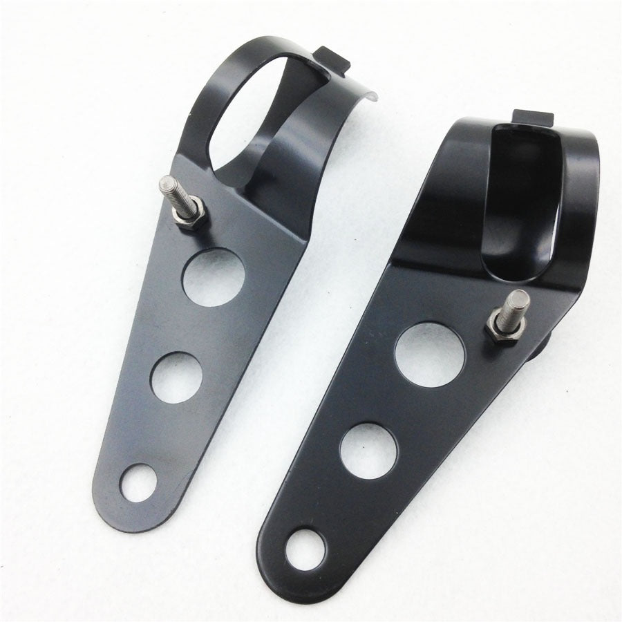 HTT- Motorcycle Side Mount Headlight Brackets Clamps For 28mm-38mm Fork Tubes BLACK