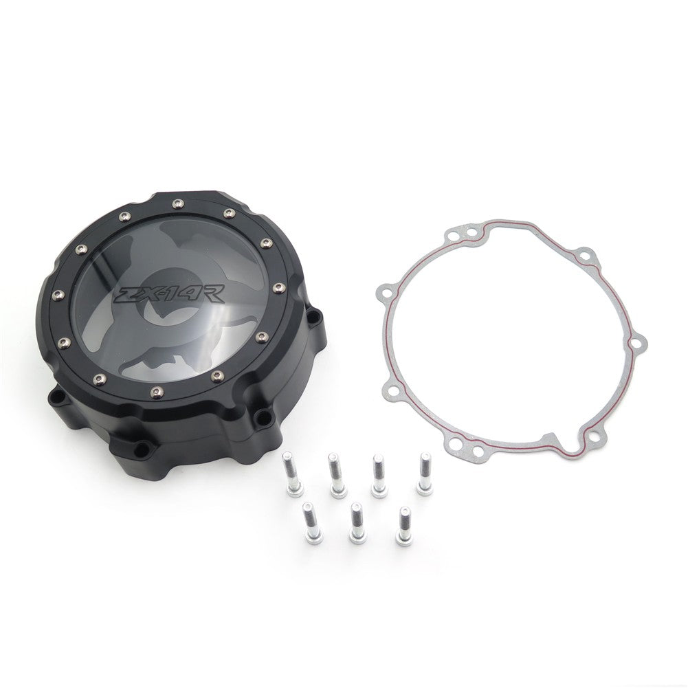 HTT- Black Left Engine Stator Cover See Through For Kawasaki 2006-2014 ZX14R ZZR-1400