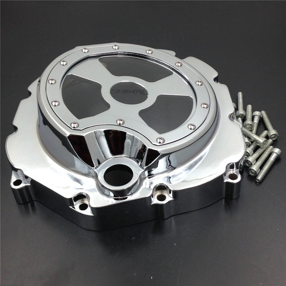 HTT- Engine Clutch Cover See Through For Kawasaki ZX14R 2006-2014/ ZZR-1400 2006-2014 Chrome Right