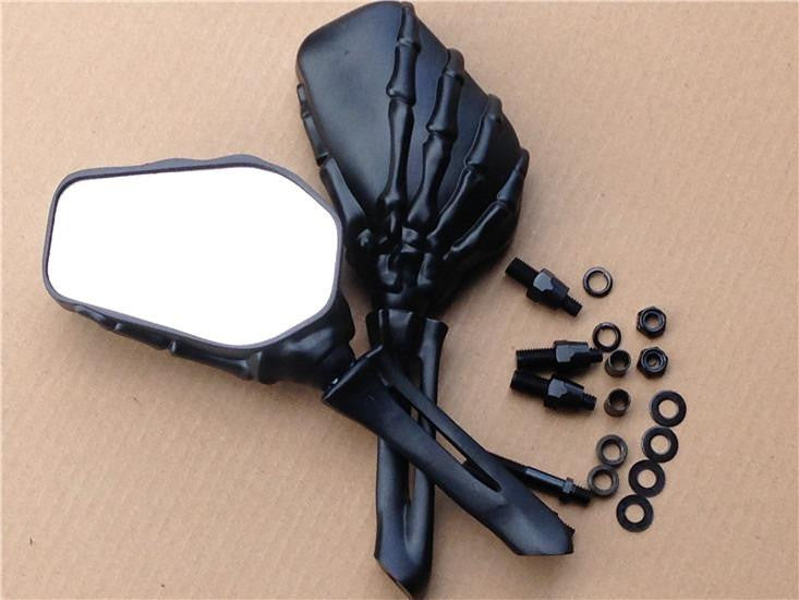 Black Skull Skeleton Hand Mirror For Suzuki Gsxr Hayabusa Cruiser Yamaha Honda