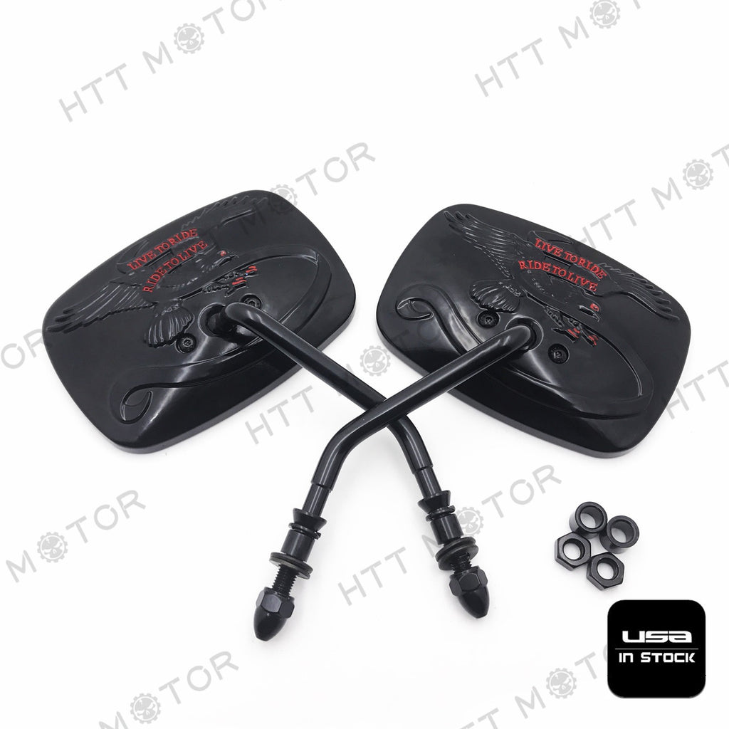 HTTMT- Rear View Side Mirrors For Harley Davidson Eagle Spirit Live to Ride 3D Black