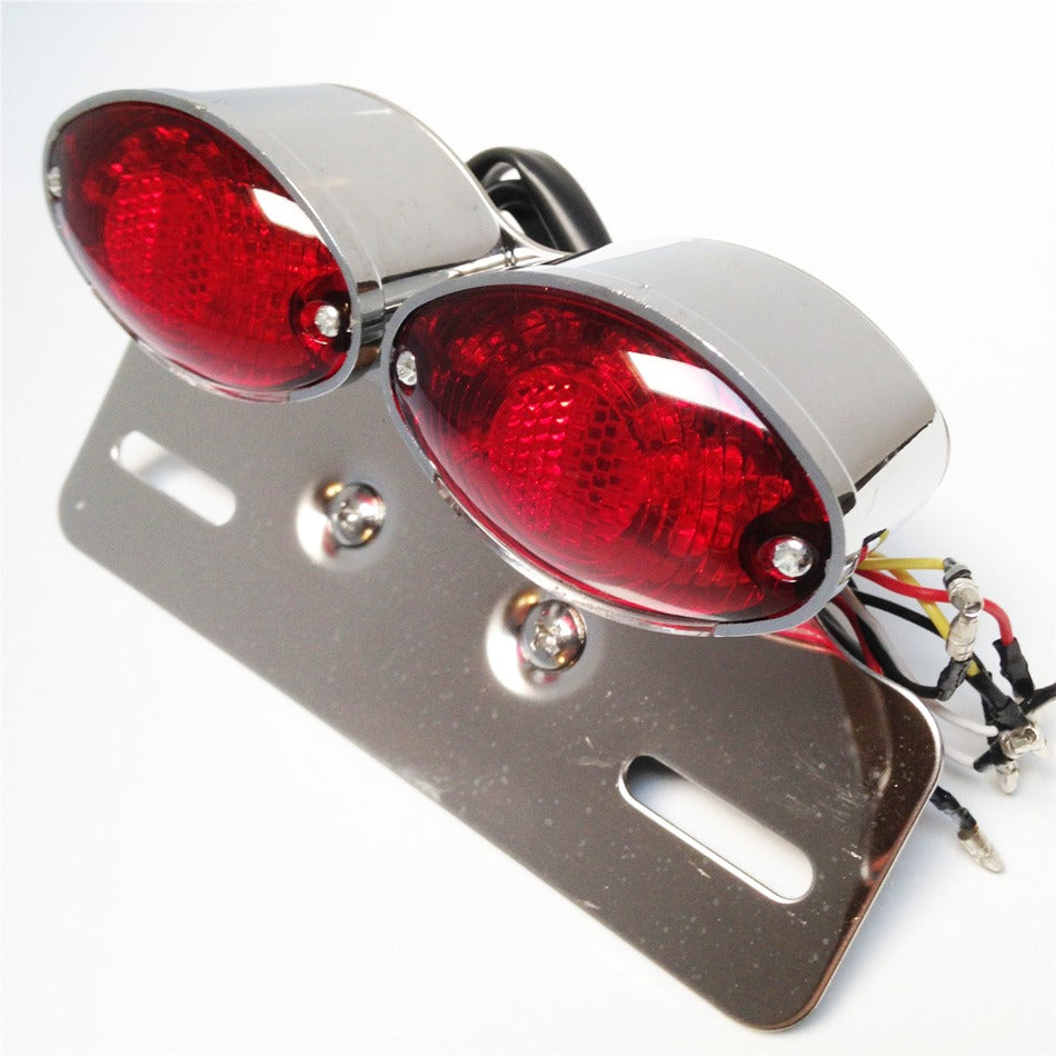 Universal Cat Eye Custom Motorcycle Tail Brake License Plate light Chromed Red See description for detail