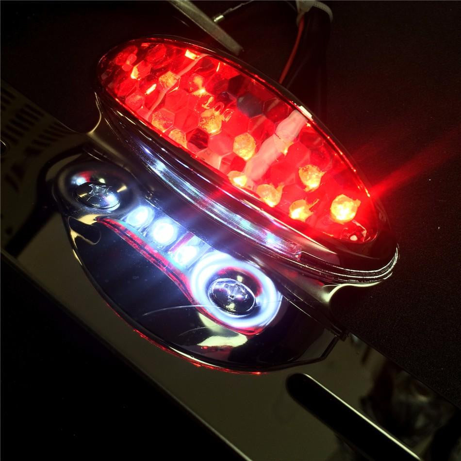 HTT Motorcycel Chrome Smoke LED Integrated All-in-one Taillight License Plate Light Plate Holder For ATV off-Road Suzuki Yamaha