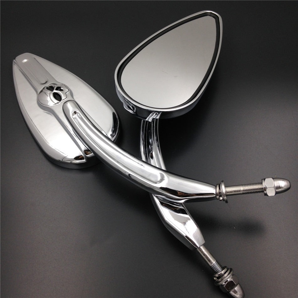 Skull Flame Side Mirrors for 1984-2014 Softail Deuce EFI FXSTDI universal to most Harley bike chrome