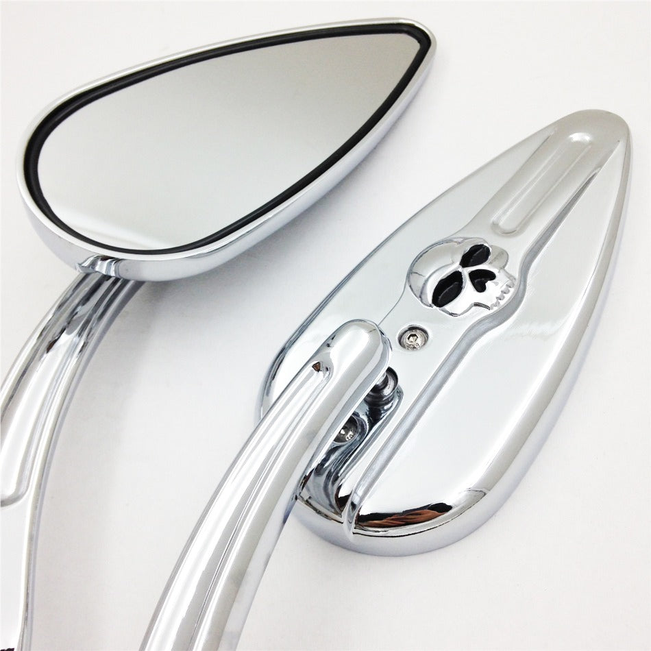 Skull Flame Side Mirrors for 1984-2014 universal to most Harley Road King FLHR chrome