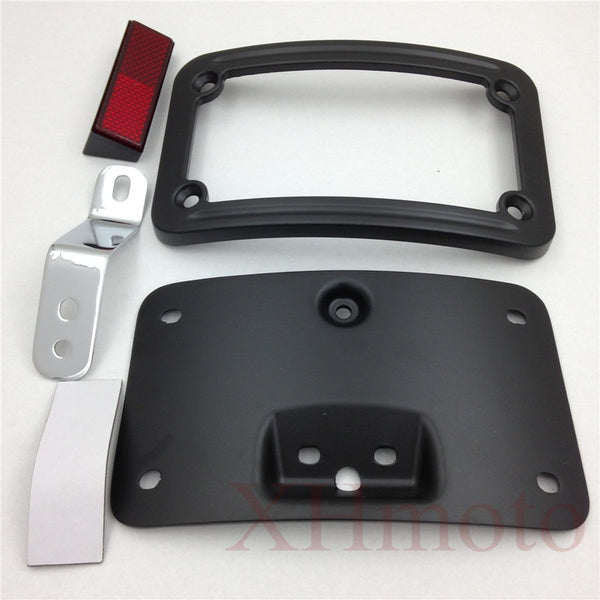 HTT Motorcycle Black Laydown Curved License Plate Bracket Tag Holder w/ Mount Kit For Harley Davidson 2005-2007 Softail Springer Classic FLSTSC/ 2005-2017 Softail Deluxe FLSTN