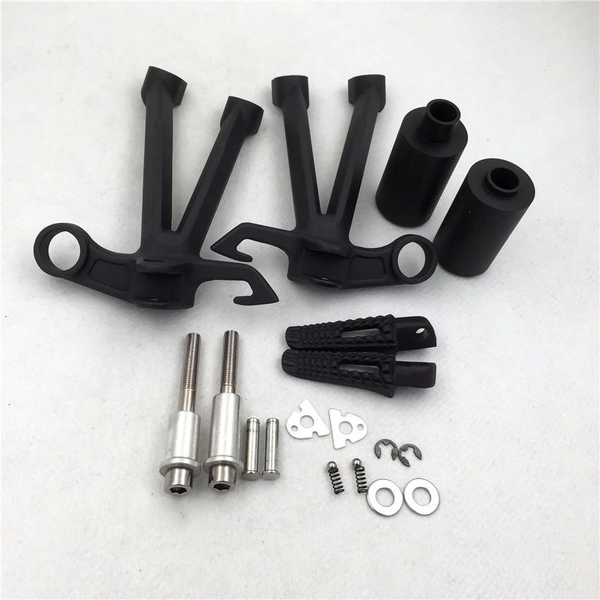 Black Brackets Foot Pegs Footrest Frame Sliders for Suzuki GSXR 1000 2007 2008