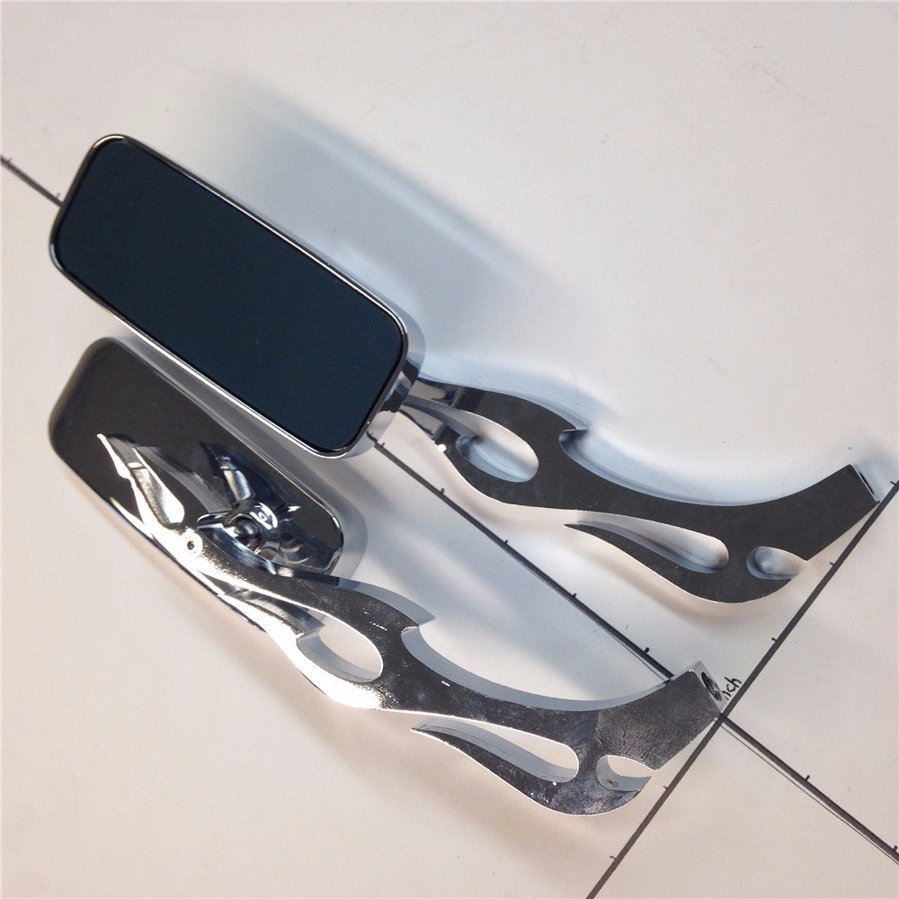 HTT Rectangle Shape Flame/Fire Stem Custom Chrome Mirrors Fit all Harley-Davidson models: Softail/Fat Boy/Road King/Big Dog/Titan/Iron Horse/Ultra and any Custom Application