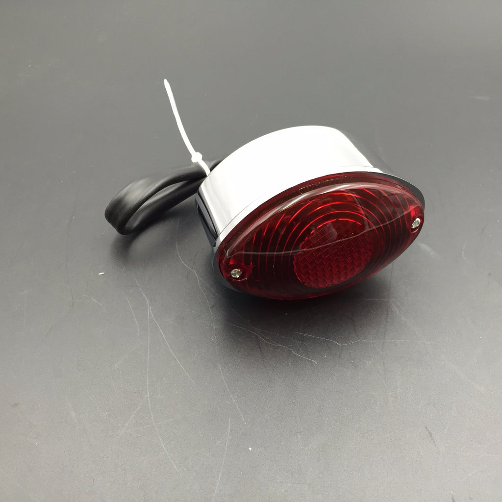 HTT Motorcycle Chrome Oval-shaped LED Tail Brake Light Red Lens Integrated License Plate Lamp Fit Bobber Chopper Cruiser Street Bike Honda Kawasaki Suzuki Yamaha