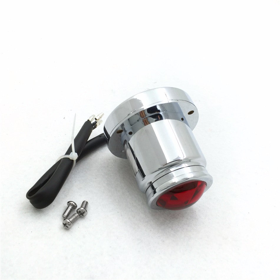 HTT Motorcycle Chrome Little Round LED Tail Brake Light Red Lens Integrated License Plate Lamp Fit Bobber Chopper Cruiser Street Bike Honda Kawasaki Suzuki Yamaha