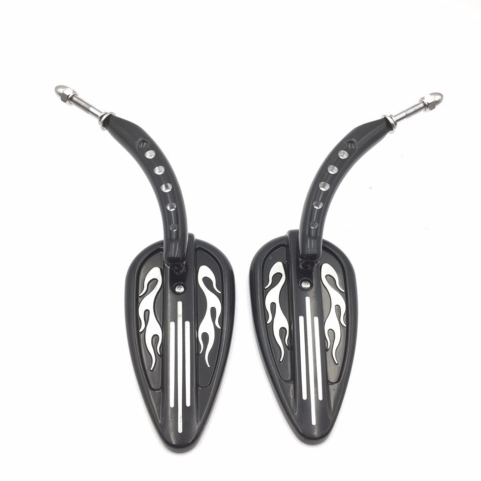 HTT Motorcycle Customize Black Flame Groove Side Mirrors Raindrop Shape For Harley Dyna Super Glide Convertible FXDS CONV