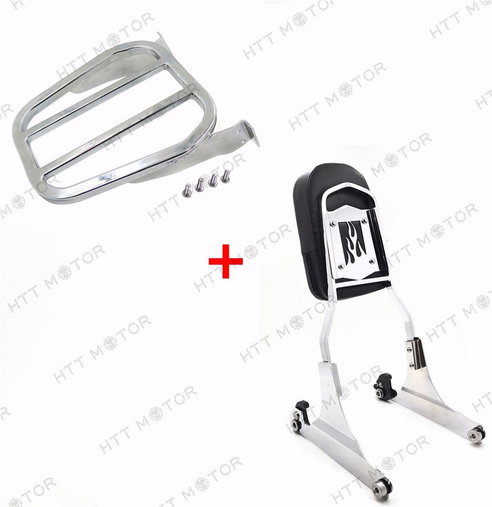 Chrome Flame Detachable Sissy Bar Backrest & Luggage Rack for Harley Softail FLH