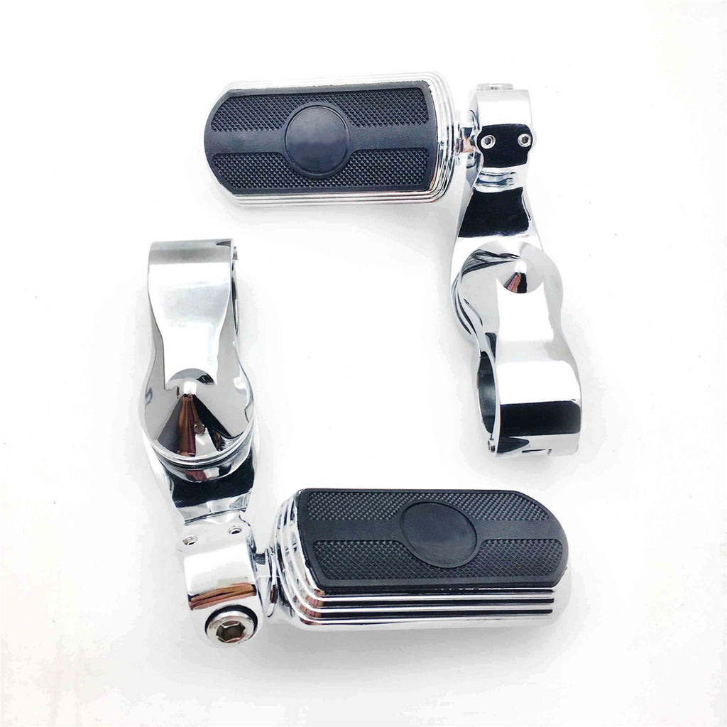 HTT- Chrome Skull Foot Pegs w/ 2.5" Short Angled Adjustable Mount Kit For 1.25" Engine Guard Front Tube (Harley Softail Slim/ CVO Limited/ Tri Glide/Wide Glide)