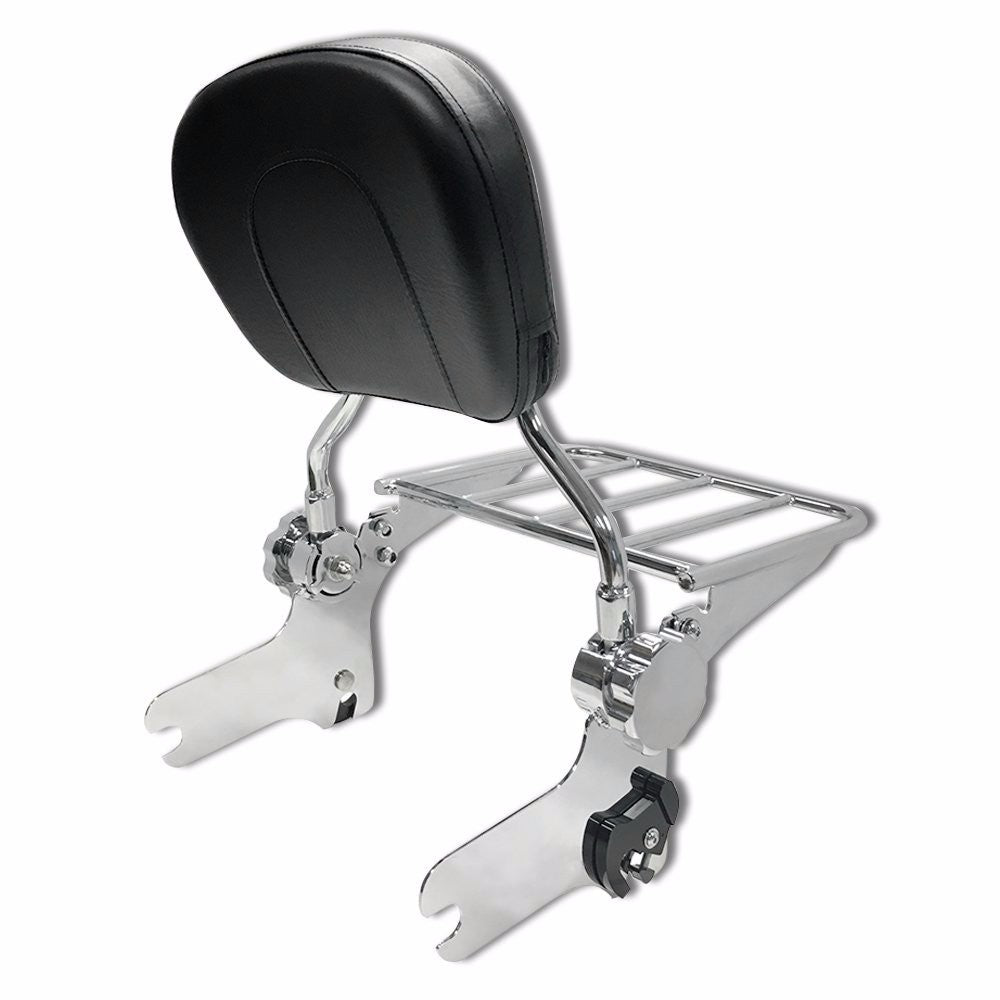 HTTMT- Adjustable Backrest Sissy Bar w/ Luggage Rack for 97-08 Touring Chrome