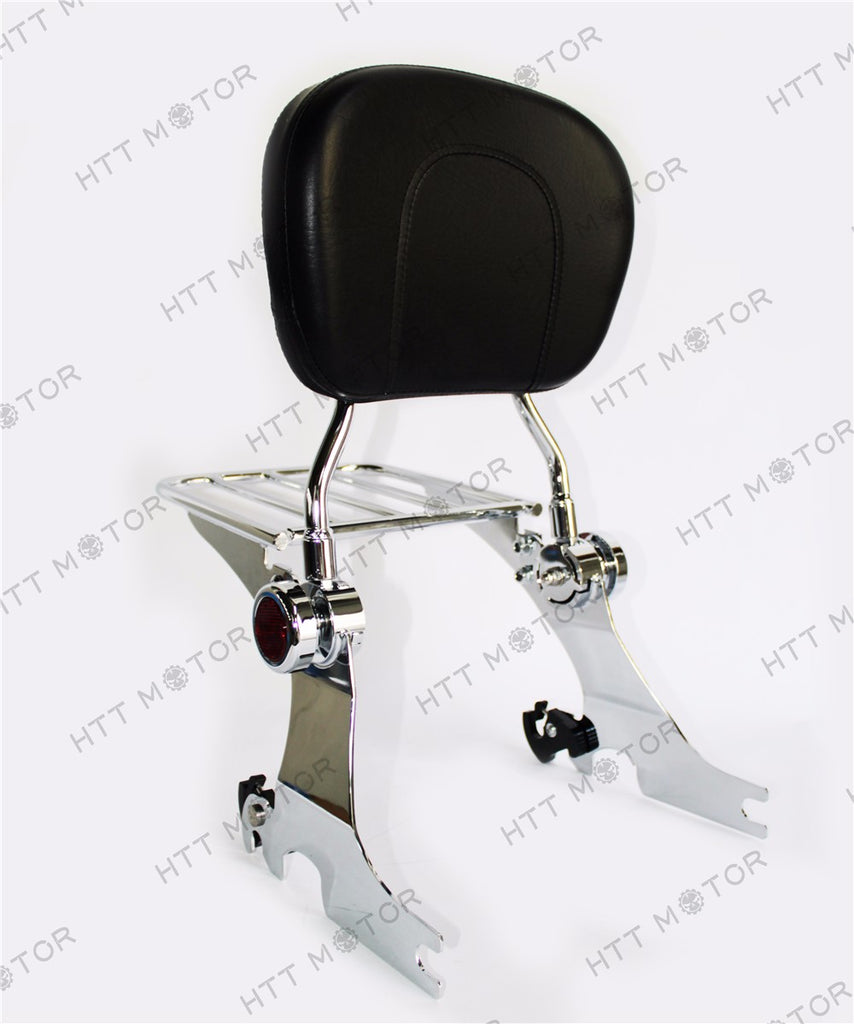 HTTMT- Adjustable Detachable Sissy Bar for 04-UP Harley Sportster Backrest w/ Rack Chrome