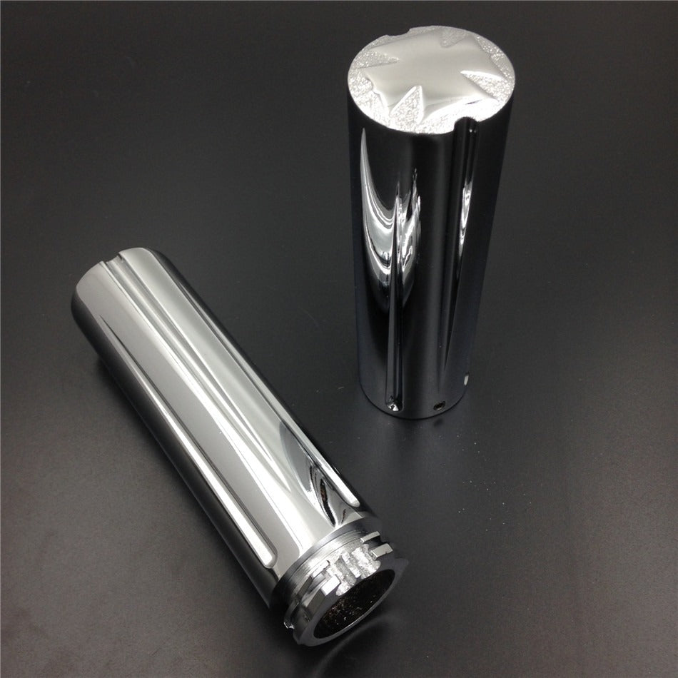 HTT- Chrome Motorcycle Cross End Style 1" 25mm  Hand Grips For Harley Electra Glide Classic/ Suzuki Marauder 1600 800