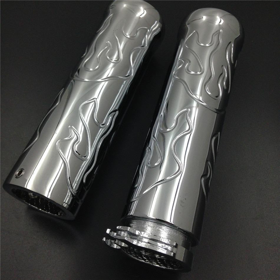 HTT Billet Aluminum Flame style 7/8" 22mm Hand Grips For Honda Shadow 750 Spirit Aero ACE Chrome