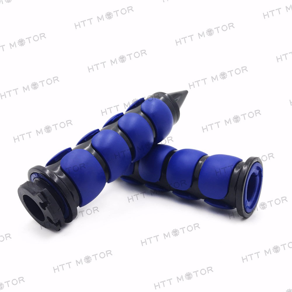 HTTMT- 7/8" 22mm Custom Spike Motorcycle Hand Grips Throttle Twist Tube Black Blue