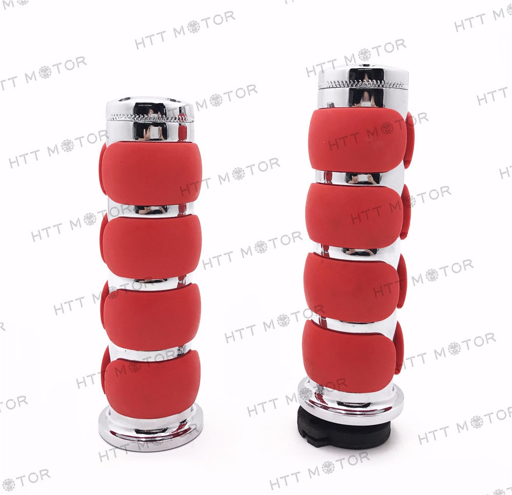 HTTMT- 7/8" 22mm Motorcycle Flat Handlebar Hand Grip & Throttle Twist Tube Chrome Red